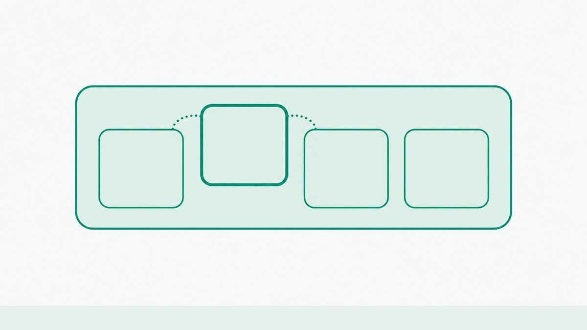Illustration of one large rounded container holding four smaller equal boxes, with the second box outlined in green and slightly lifted, showing a category and the one child being singled out