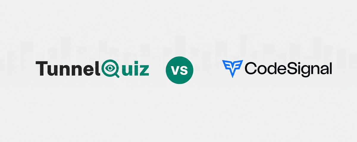 TunnelQuiz logo beside the CodeSignal logo, separated by a versus badge